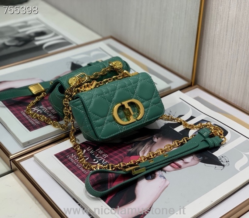 Originální Kvalitní Christian Dior Caro Micro Taška 13cm S Teletinovou Kůží Kolekce Podzim/zima 2021 Tundra Zelená