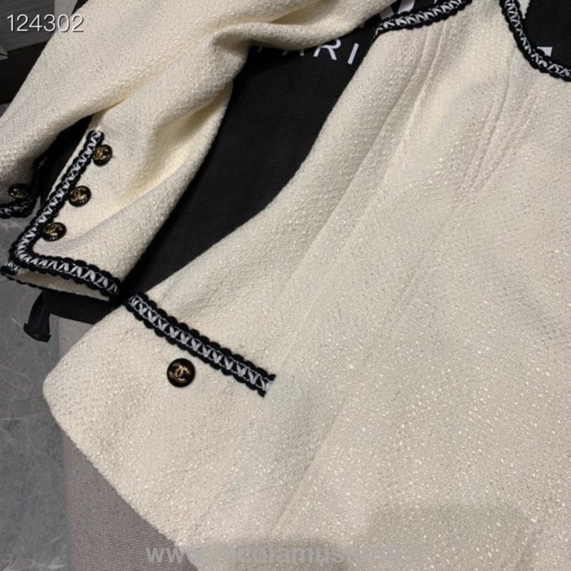 Originální Kvalitní Chanel 2dílná Sada Halenky A Kabátu S Dlouhým Rukávem Kolekce Podzim/zima 2020 Slonová Kost/černá
