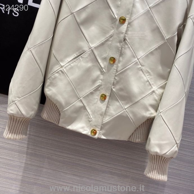 Originální Kvalitní Chanel Oversized Prošívaný Bomber Kabát Ovčí Kůže Kolekce Podzim/zima 2020 Bílá