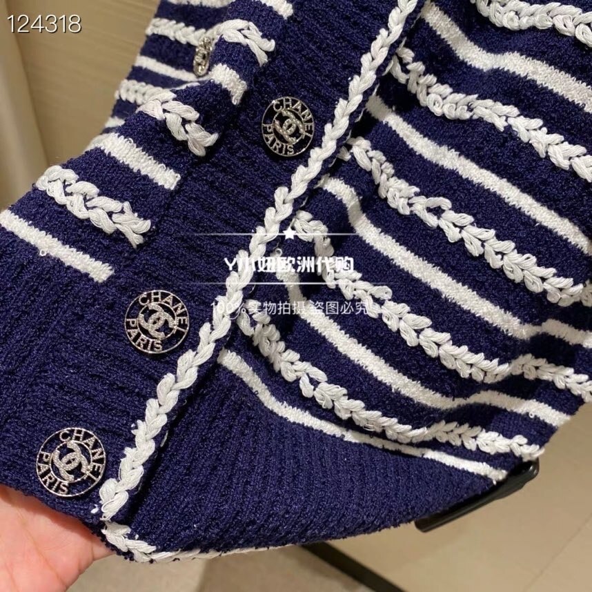 Originální Kvalitní Dámský Svetr Chanel Scoop Neck Kolekce Podzim/zima 2020 Modrá/bílá