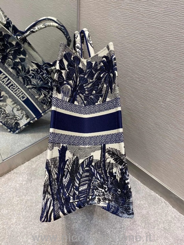 Originální Kvalitní Christian Dior Palm Tree Toile De Jouy Book Taška 42cm Vyšívané Plátno Kolekce Podzim/zima 2020 Modrá/bílá