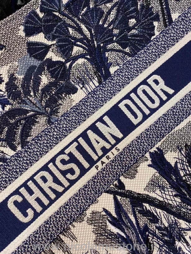 Originální Kvalitní Christian Dior Palm Tree Toile De Jouy Book Taška 42cm Vyšívané Plátno Kolekce Podzim/zima 2020 Modrá/bílá