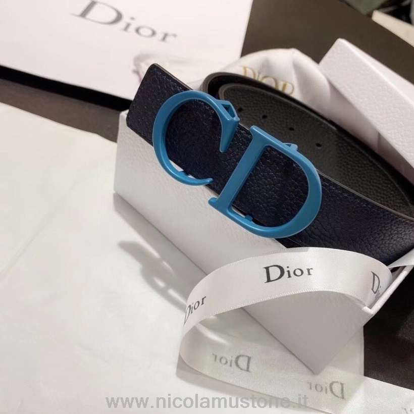 Originální Kvalitní Opasek Christian Dior 35 Cm Matný Hardware Zrnité Telecí Kůže Kolekce Podzim/zima 2020 černá/modrá