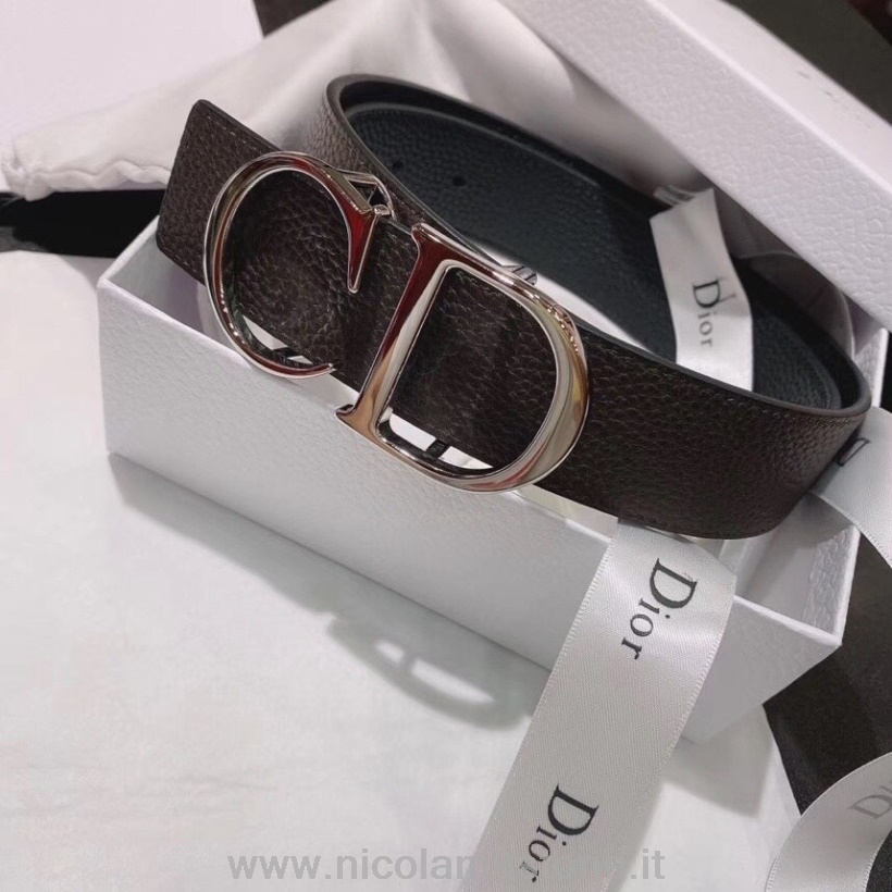 Originální Kvalitní Opasek Christian Dior 35 Cm Stříbrný Hardware Zrnité Telecí Kůže Kolekce Podzim/zima 2020 černá