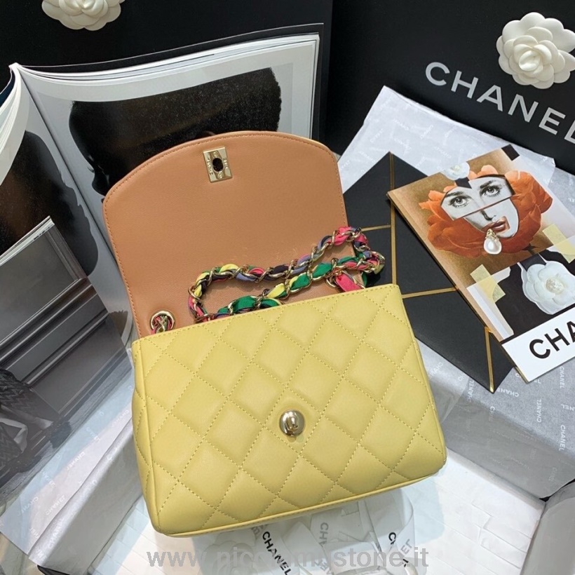 Originální Kvalitní Chanel šátek Zapletená Taška 20cm As2411 Jehněčí Kůže Zlaté Kování Jaro/léto 2021 Kolekce žlutá