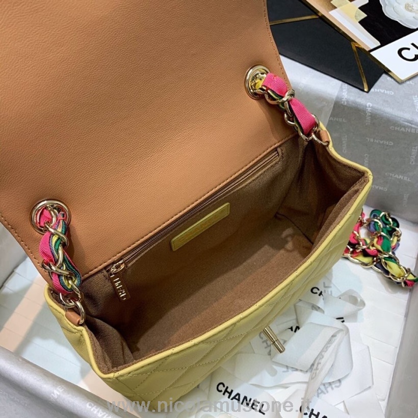 Originální Kvalitní Chanel šátek Zapletená Taška 20cm As2411 Jehněčí Kůže Zlaté Kování Jaro/léto 2021 Kolekce žlutá