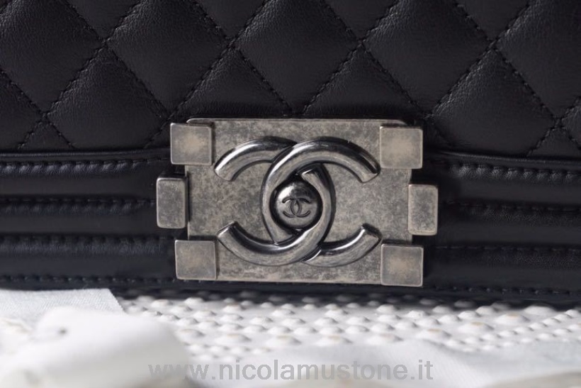 Originální Kvalitní Kabelka Chanel Leboy 28cm Jehněčí Kůže Starožitný Stříbrný Hardware Kolekce Jaro/léto 2020 černá