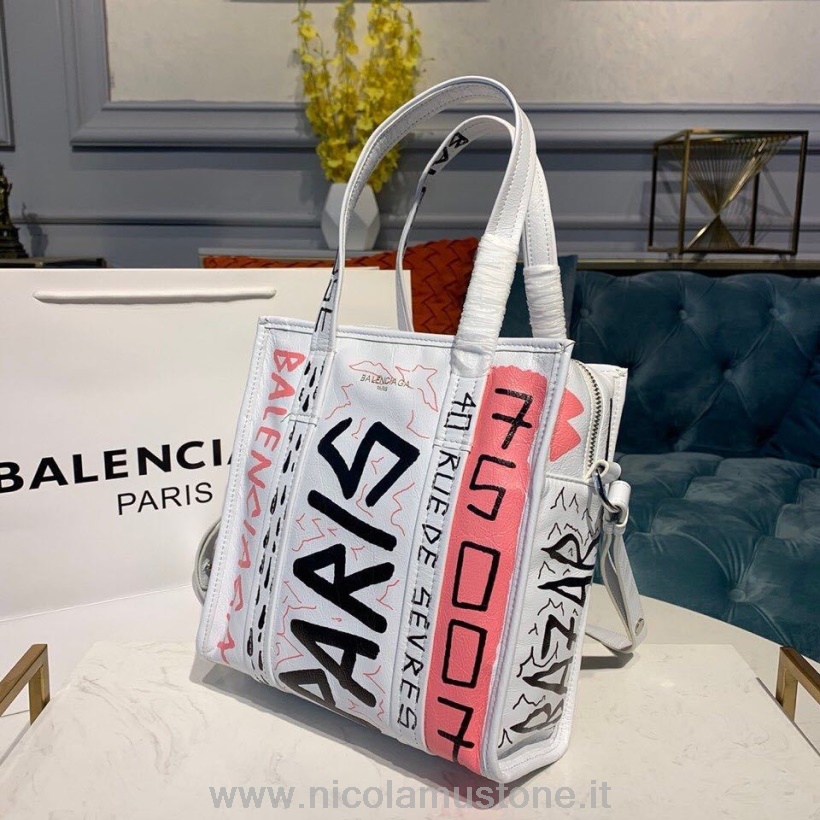 Originální Kvalitní Balenciaga Bazar Nákupní Taška 22cm Jehněčí Kůže Kolekce Jaro/léto 2019 Bílá/růžová