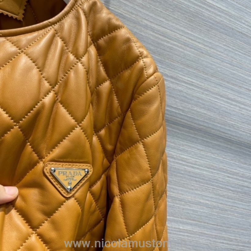 Originální Kvalitní Prada Prošívaný Kožený Kabát Nappa Kolekce Podzim/zima 2021 Tan