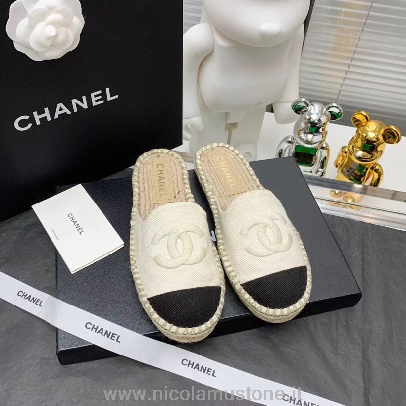 Originální Kvalitní Chanel Espadrille Mules Plátno/jehněčí Kůže Kolekce Podzim/zima 2021 Bílá