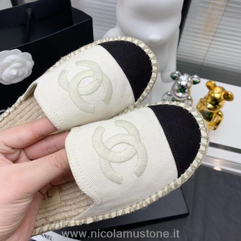 Originální Kvalitní Chanel Espadrille Mules Plátno/jehněčí Kůže Kolekce Podzim/zima 2021 Bílá