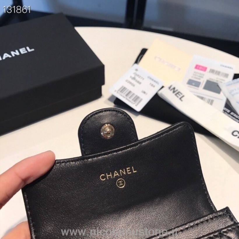 Originální Kvalitní Držák Na Karty Chanel Peněženka 16cm Zlatý Hardware Jehněčí Kůže Kolekce Podzim/zima 2020 černá