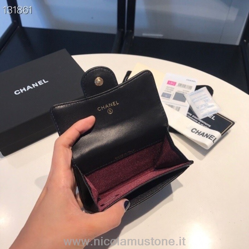 Originální Kvalitní Držák Na Karty Chanel Peněženka 16cm Zlatý Hardware Jehněčí Kůže Kolekce Podzim/zima 2020 černá