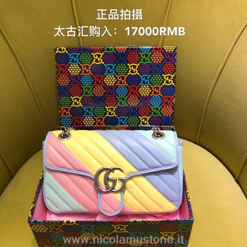 Originální Kvalitní Taška Přes Rameno Gucci Gg Marmont 26cm 443497 Kolekce Jaro/léto 2020 Pastelově Růžová/multi