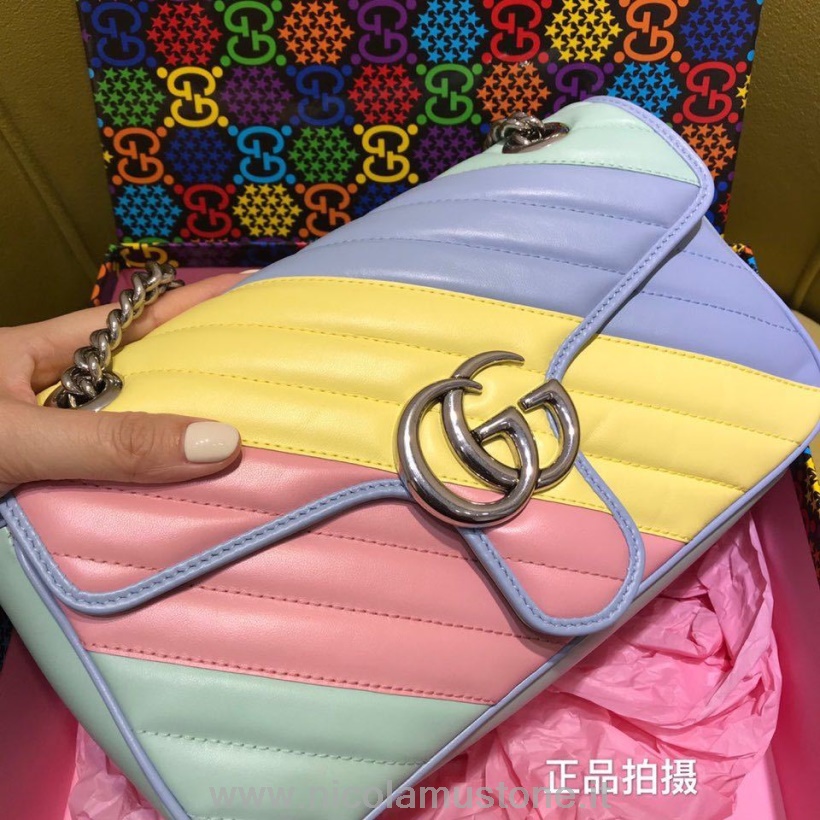Originální Kvalitní Taška Přes Rameno Gucci Gg Marmont 26cm 443497 Kolekce Jaro/léto 2020 Pastelově Růžová/multi