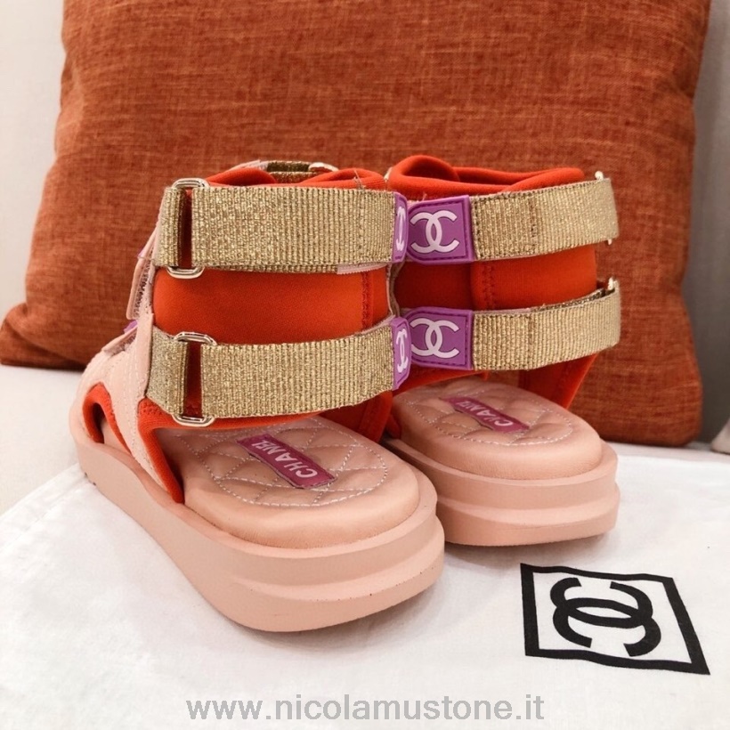 Originální Kvalitní Chanel Pásek Na Suchý Zip Gladiátor Sandály Jehněčí Kůže Kolekce Jaro/léto 2021 Růže Růžová