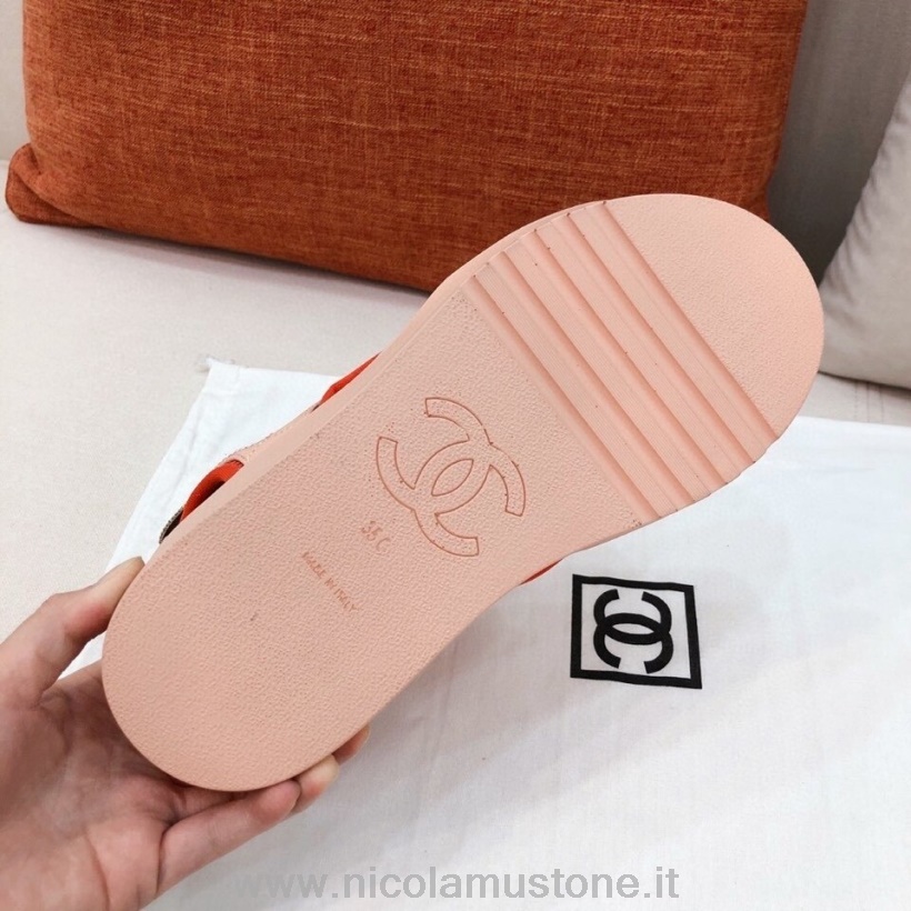 Originální Kvalitní Chanel Pásek Na Suchý Zip Gladiátor Sandály Jehněčí Kůže Kolekce Jaro/léto 2021 Růže Růžová