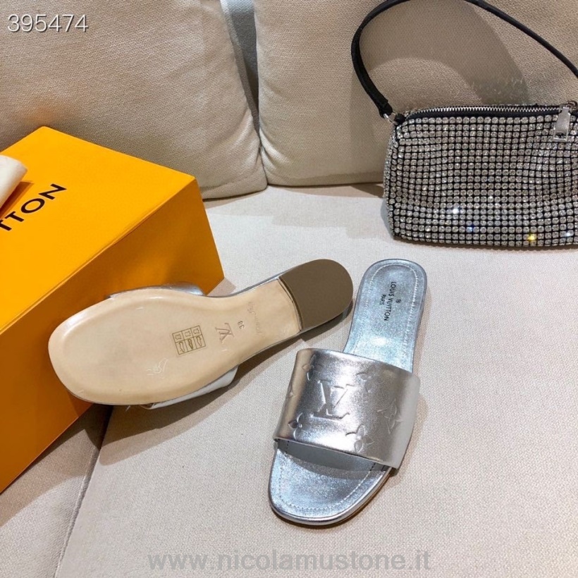 Originální Kvalita Louis Vuitton Revival Mule Ploché Sandály Jehněčí Kůže Kolekce Jaro/léto 2021 Stříbrná