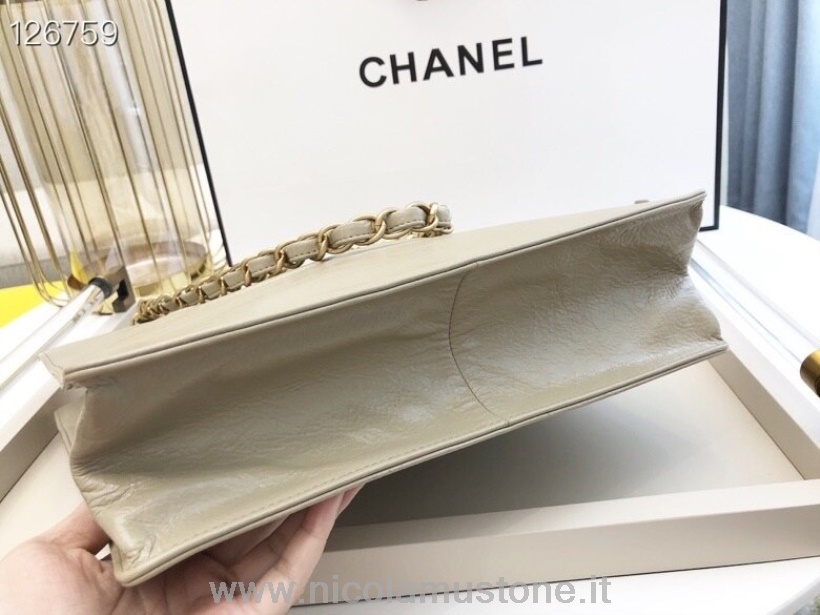Originální Kvalitní Chanel Vertikální Nákupní Taška 32cm Stará Teletina Kůže Zlatá Hardware Kolekce Podzim/zima 2020 Béžová