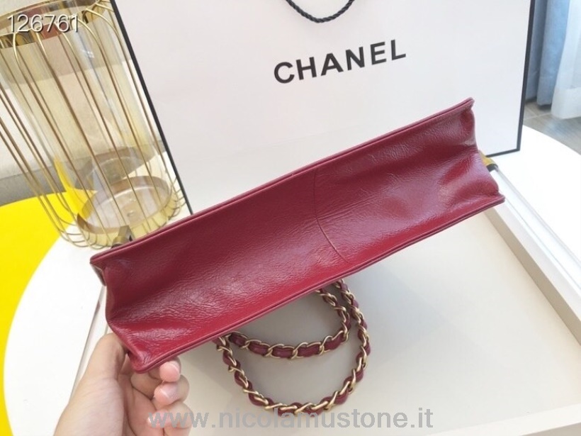 Originální Kvalitní Chanel Vertikální Nákupní Taška 32cm Stará Teletina Kůže Zlatá Hardware Kolekce Podzim/zima 2020 Vínová