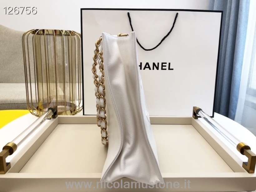 Originální Kvalitní Nákupní Taška Chanel 38cm Stará Teletina Kůže Zlatá Kování Kolekce Podzim/zima 2020 Bílá