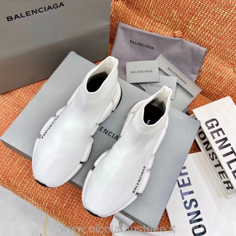 Originální Kvalita Balenciaga Speed 20 Pletená Ponožka Tenisky Kolekce Jaro/léto 2021 Bílá