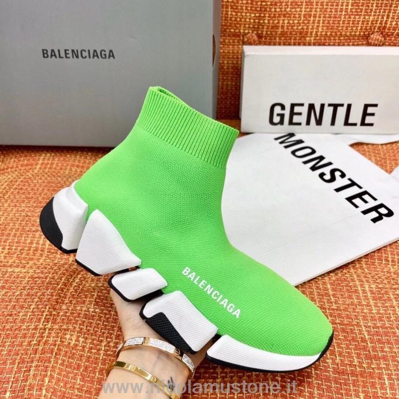 Originální Kvalita Balenciaga Speed 20 Pletená Ponožka Tenisky Kolekce Jaro/léto 2021 Limetkově Zelená