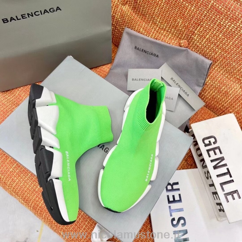 Originální Kvalita Balenciaga Speed 20 Pletená Ponožka Tenisky Kolekce Jaro/léto 2021 Limetkově Zelená