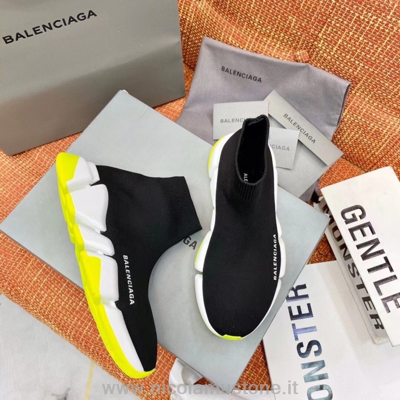 Originální Kvalita Balenciaga Speed 20 Pletené Ponožky Tenisky Jaro/léto 2021 Kolekce černá/neonově žlutá/bílá