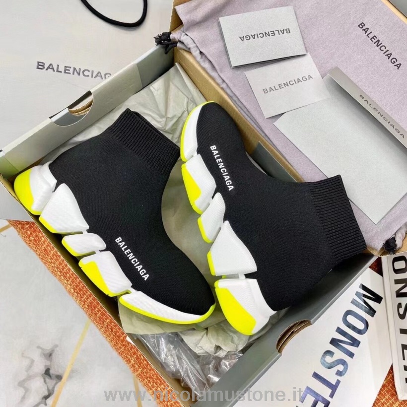 Originální Kvalita Balenciaga Speed 20 Pletené Ponožky Tenisky Jaro/léto 2021 Kolekce černá/neonově žlutá/bílá