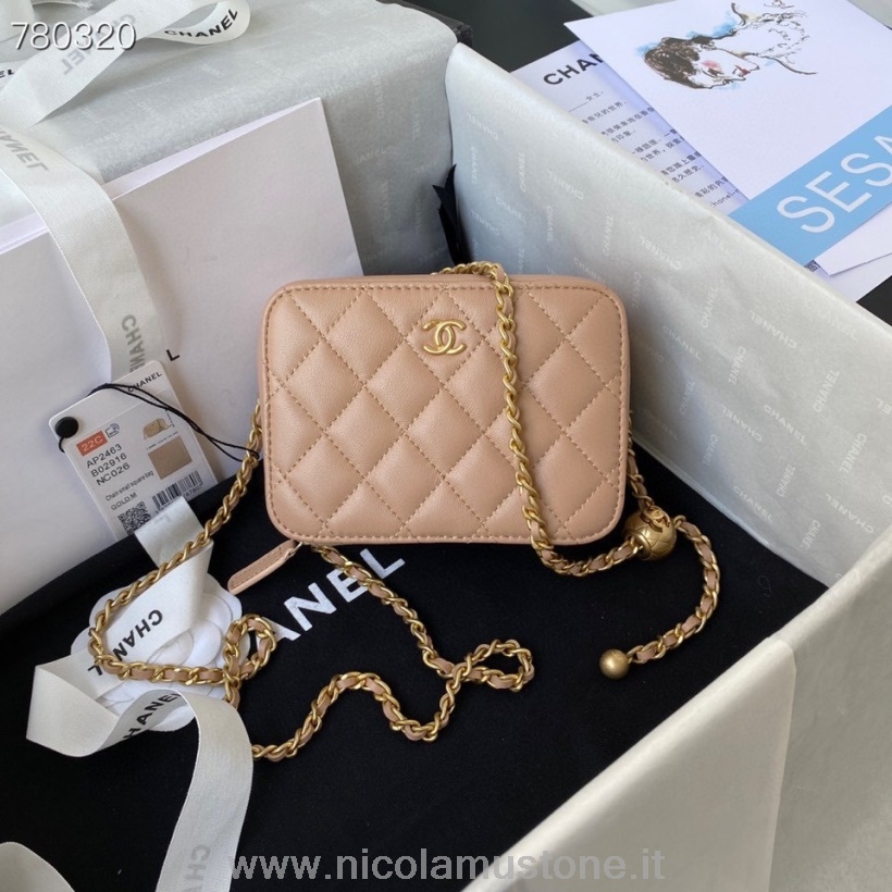 Originální Kvalitní Kabelka Chanel Box 14cm As2463 Zlatý Hardware Jehněčí Kůže Kolekce Podzim/zima 2021 Broskev
