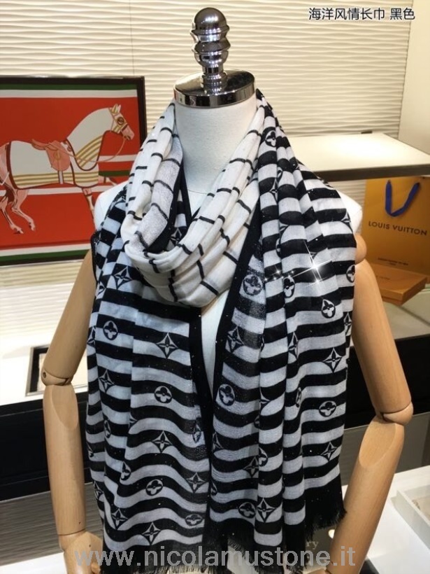 Originální Kvalita Louis Vuitton šátek šátek 200cm Kolekce Podzim/zima 2020 černá/bílá