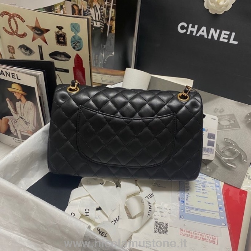 Originální Kvalitní Chanel Duhová Klasická Taška S Klopou 25cm Jehněčí Kůže Zlatá Kování Cruise Kolekce Jaro/léto 2022 černá