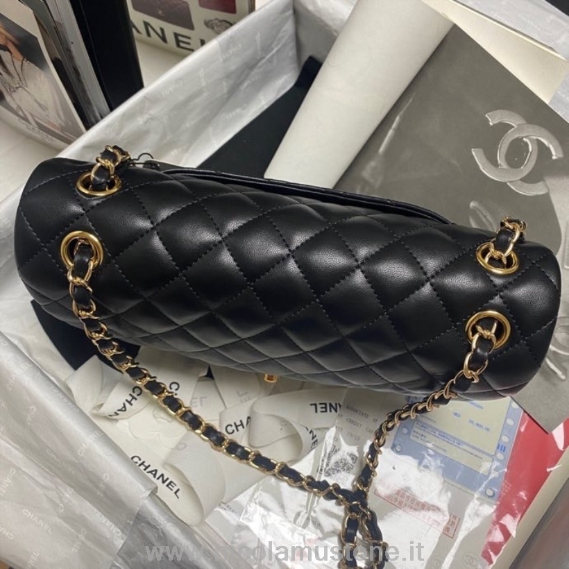 Originální Kvalitní Chanel Duhová Klasická Taška S Klopou 25cm Jehněčí Kůže Zlatá Kování Cruise Kolekce Jaro/léto 2022 černá