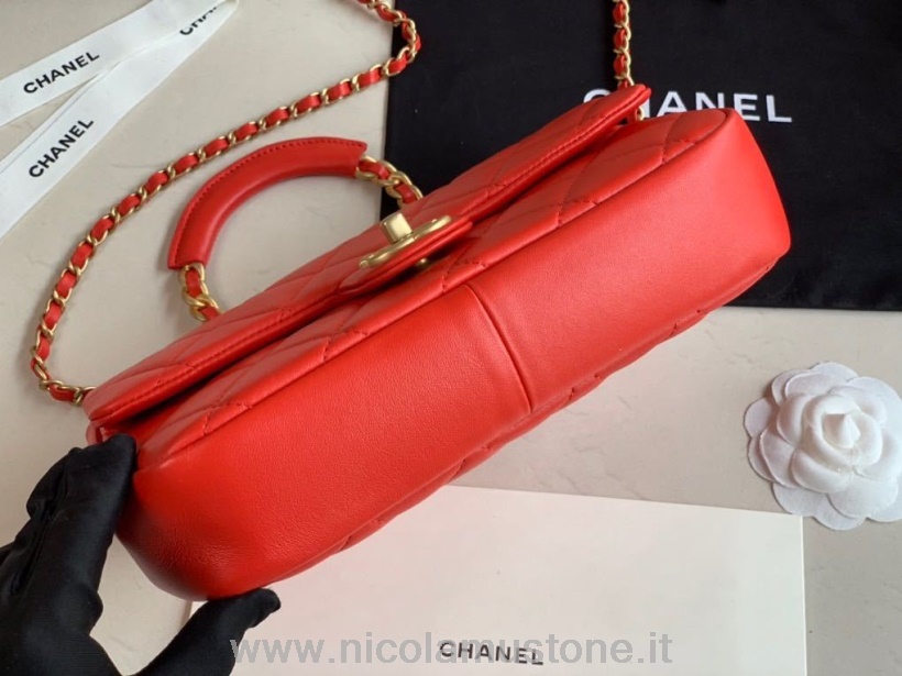 Originální Kvalitní Kabelka Chanel Kruhová Rukojeť 20cm Jehněčí Kůže Jaro/léto 2020 Akt 1 Kolekce červená