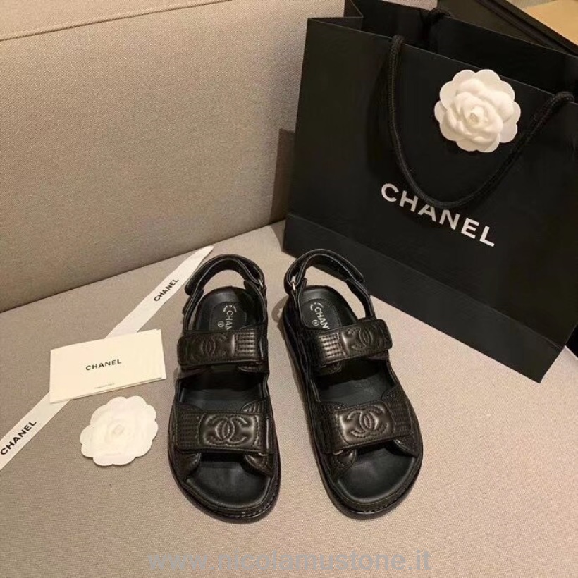Originální Kvalitní Sandály Na Suchý Zip Chanel Z Teletiny Kolekce Jaro/léto 2020 černá