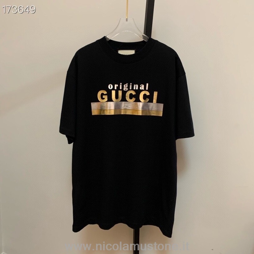 Originální Kvalita Gucci Originální Logo Grafické Oversized Tričko Unisex Jaro/léto 2021 Kolekce černá/zlatá