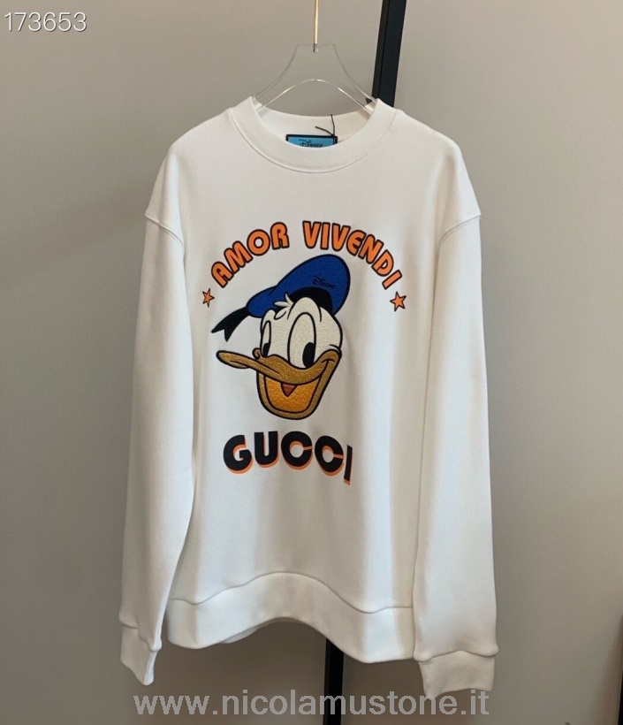 Originální Kvalita Gucci X Daffy Kachna Amor Vivendi Oversized Vyšívaná Mikina Unisex Kolekce Podzim/zima 2020 Bílá
