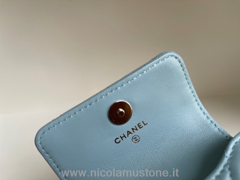 Originální Kvalitní Kabelka Na Pásek Chanel S Mini Klopou Z Jehněčí Kůže 10cm Jehněčí Kůže Zlatá Kování Kolekce Jaro/léto 2022 Světle Modrá