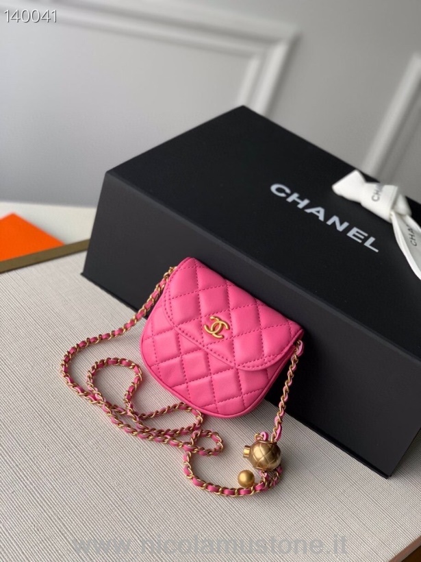 Originální Kvalitní Chanel Mini Kabelka Do Pasu S řetízkem 10cm Jehněčí Kůže Zlatý Hardware Kolekce Podzim/zima 2020 Růžová
