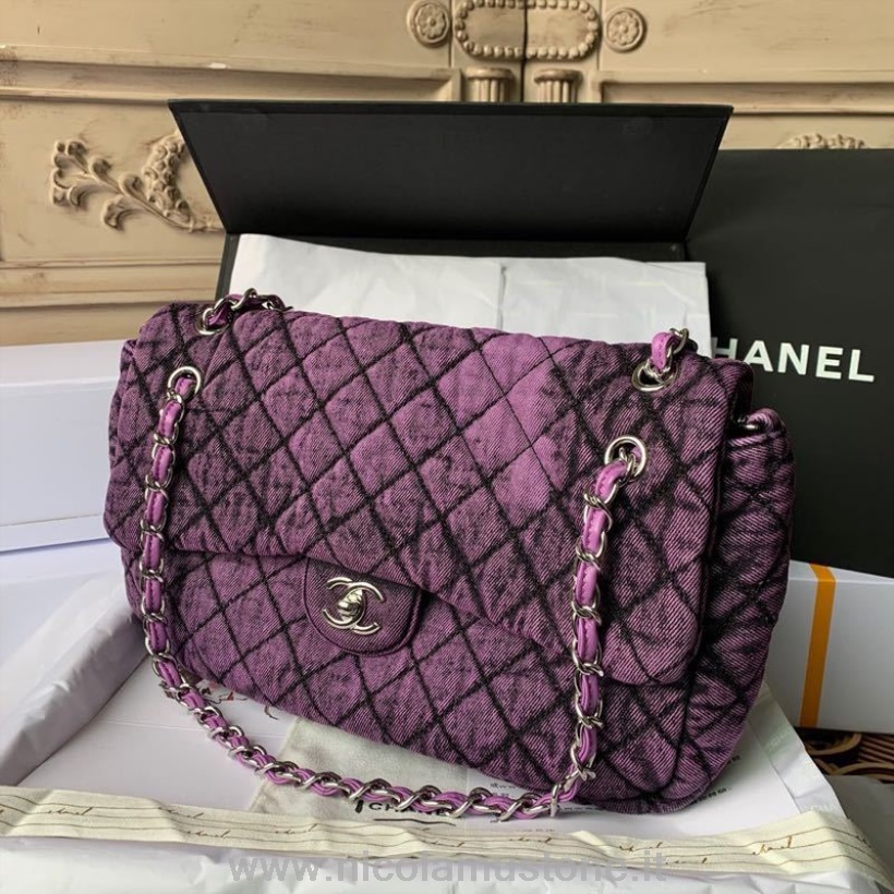 Originální Kvalitní Džínová Kabelka Chanel 32cm Jehněčí Kůže Cruise 2020 Sezónní Kolekce Fialová