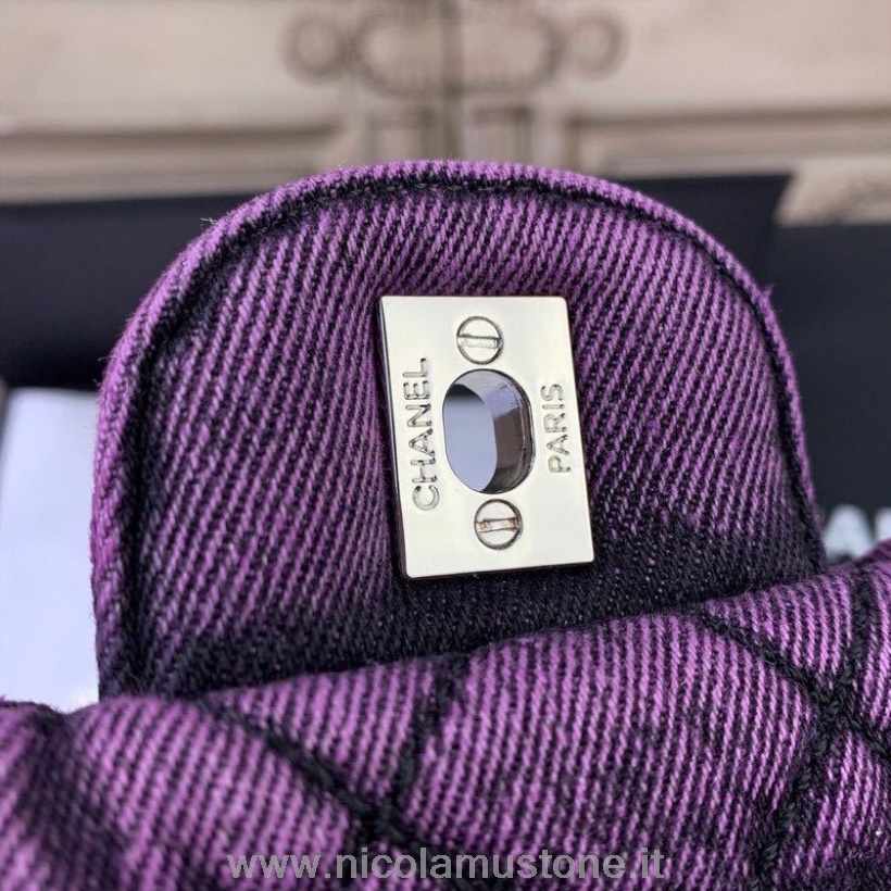 Originální Kvalitní Džínová Kabelka Chanel 32cm Jehněčí Kůže Cruise 2020 Sezónní Kolekce Fialová