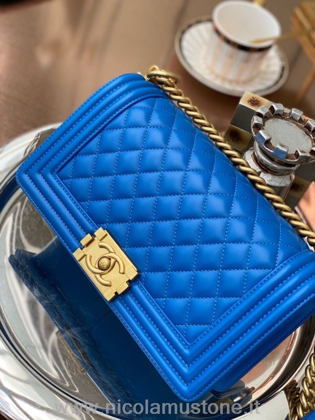 Originální Kvalitní Kabelka Chanel Leboy 25cm Jehněčí Kůže Zlatý Hardware Kolekce Jaro/léto 2020 Elektrická Modrá
