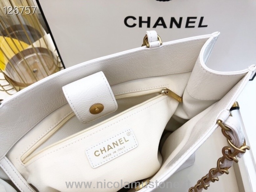 Originální Kvalitní Chanel Vertikální Nákupní Taška 32cm Stará Teletina Kůže Zlatá Kování Kolekce Podzim/zima 2020 Bílá