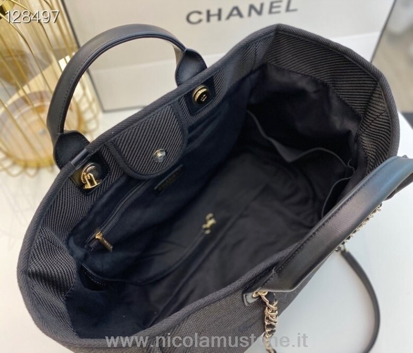 Originální Kvalitní Kabelka Chanel Deauville 40cm Plátěná Taška A066941 Kolekce Podzim/zima 2020 černá