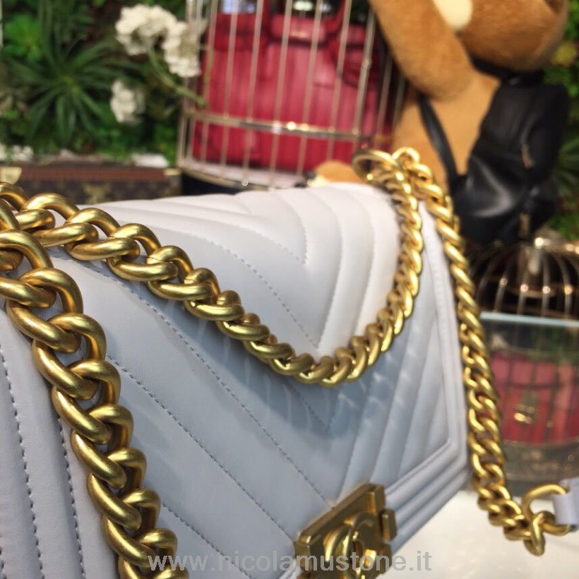 Originální Kvalita Chanel Chevron Leboy Taška 25cm Jehněčí Kůže Zlaté Kování Jaro/léto 2018 Akt 1 Kolekce Bílá