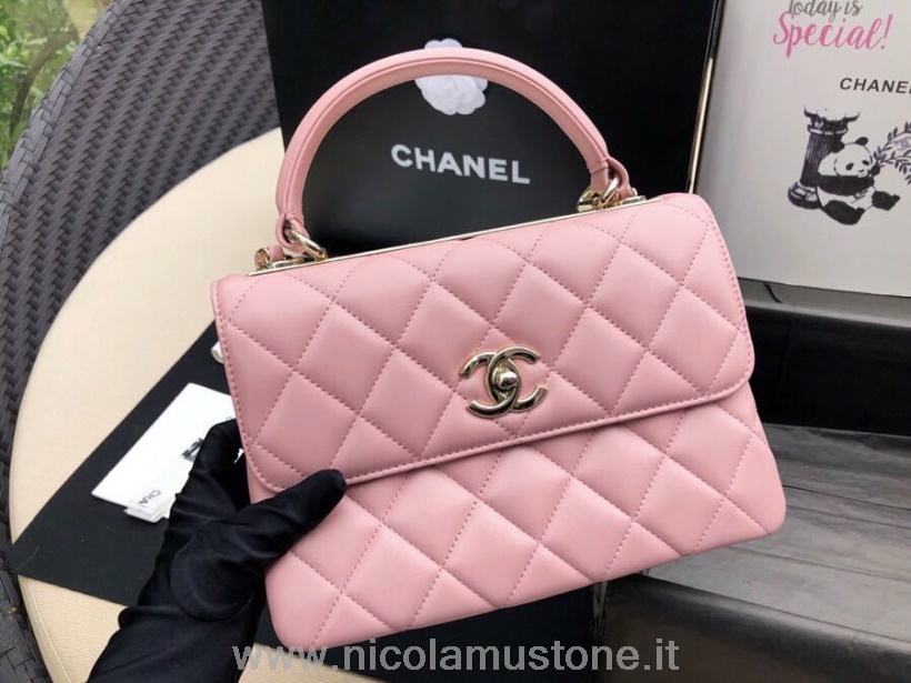 Originální Kvalita Chanel Trendy Cc Taška S Horní Rukojetí 25cm Teletina Kůže Zlatá Hardware Jaro/léto 2019 Akt 1 Kolekce Světle Růžová