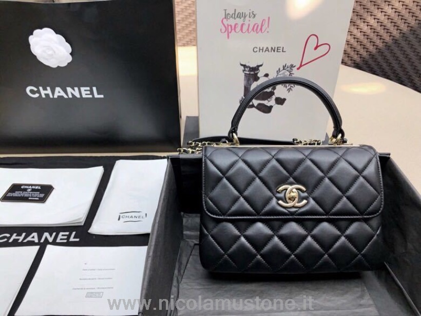 Originální Kvalita Chanel Trendy Cc Taška S Horní Rukojetí 25cm Teletina Kůže Zlatá Hardware Jaro/léto 2019 Akt 1 Kolekce černá/vínová