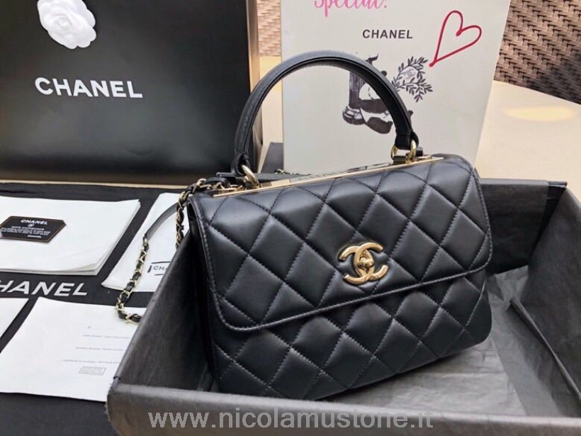 Originální Kvalita Chanel Trendy Cc Taška S Horní Rukojetí 25cm Teletina Kůže Zlatá Hardware Jaro/léto 2019 Akt 1 Kolekce černá/vínová