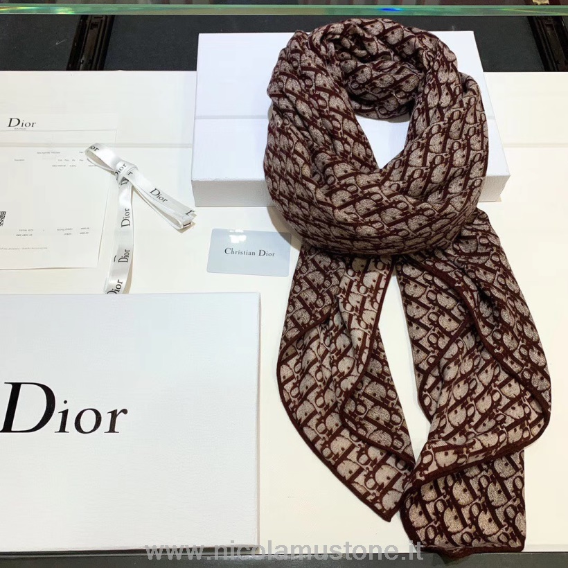 Originál Kvalitní Christian Dior Cd šikmý Kašmírový šátek 140cm Kolekce Podzim/zima 2019 Vínová